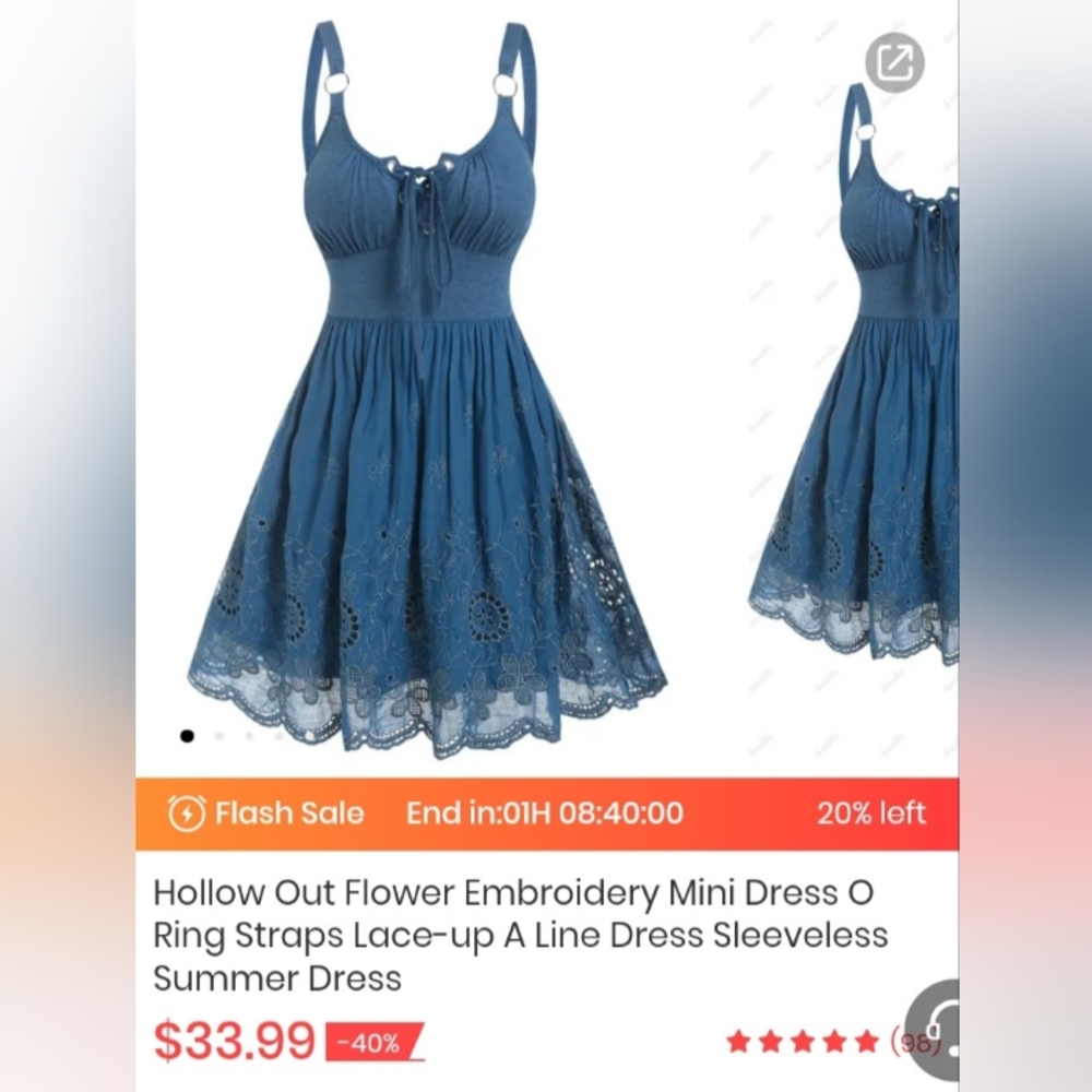 New Hollow Out Flower Embroidery Mini Dress CRing Straps Lace-up A Line Dress